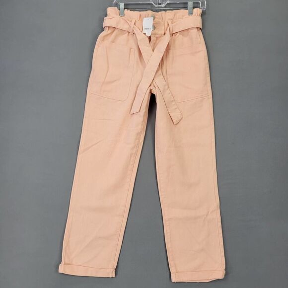 Forever21 Pink Seashell Ankle Pants Preppy Stretch Belted Waist NEW Women Size S - Picture 1 of 10